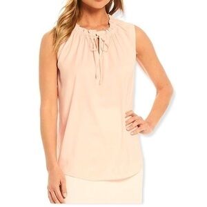 Pink tie crewneck sleeveless women’s blouse